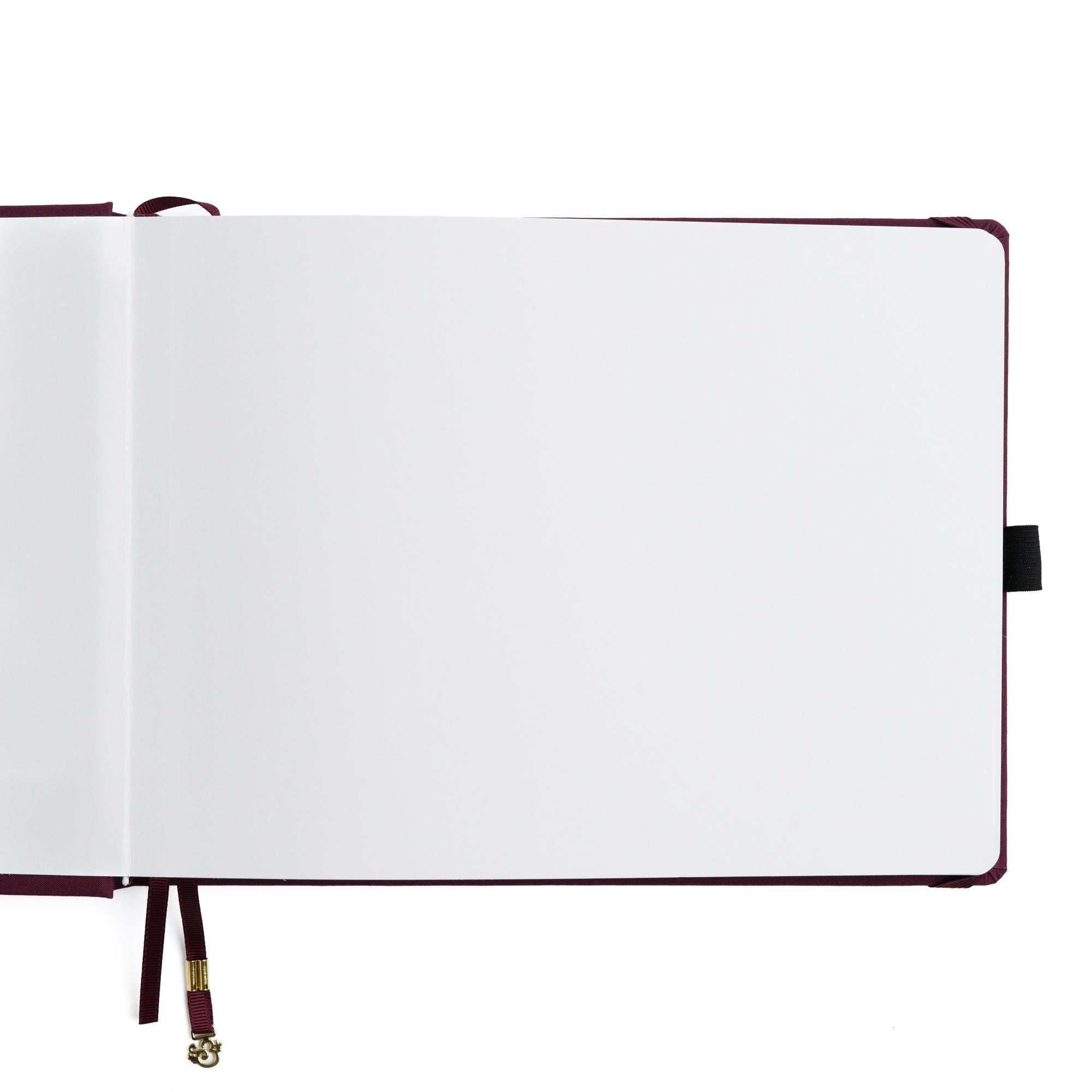 Open notebook with white pages on a white background