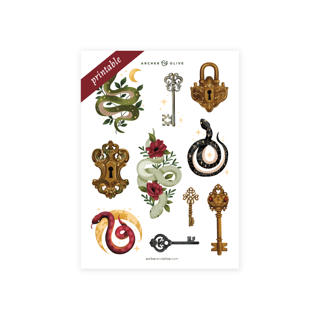 Printable Stickers: Coiled Key – Archer and Olive