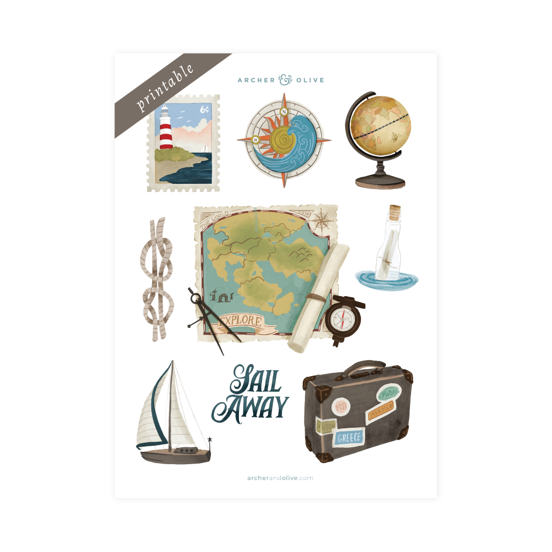 Compass Ruler Sticker Printable Compass Printable Stickers – Archer and Olive