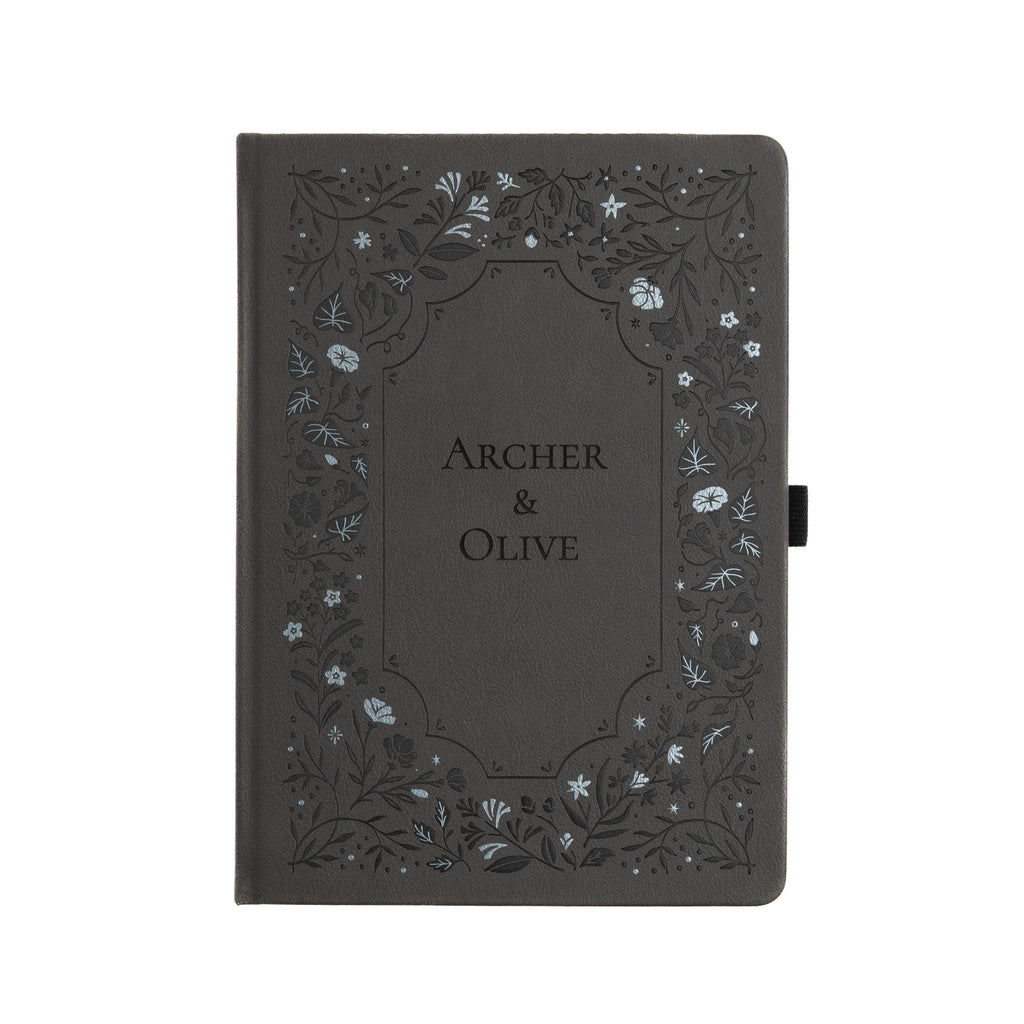 B5 Midnight Floral in Gray: Dot Grid Notebook - Archer and Olive