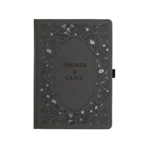 A5 Midnight Floral in Gray: Dot Grid Notebook