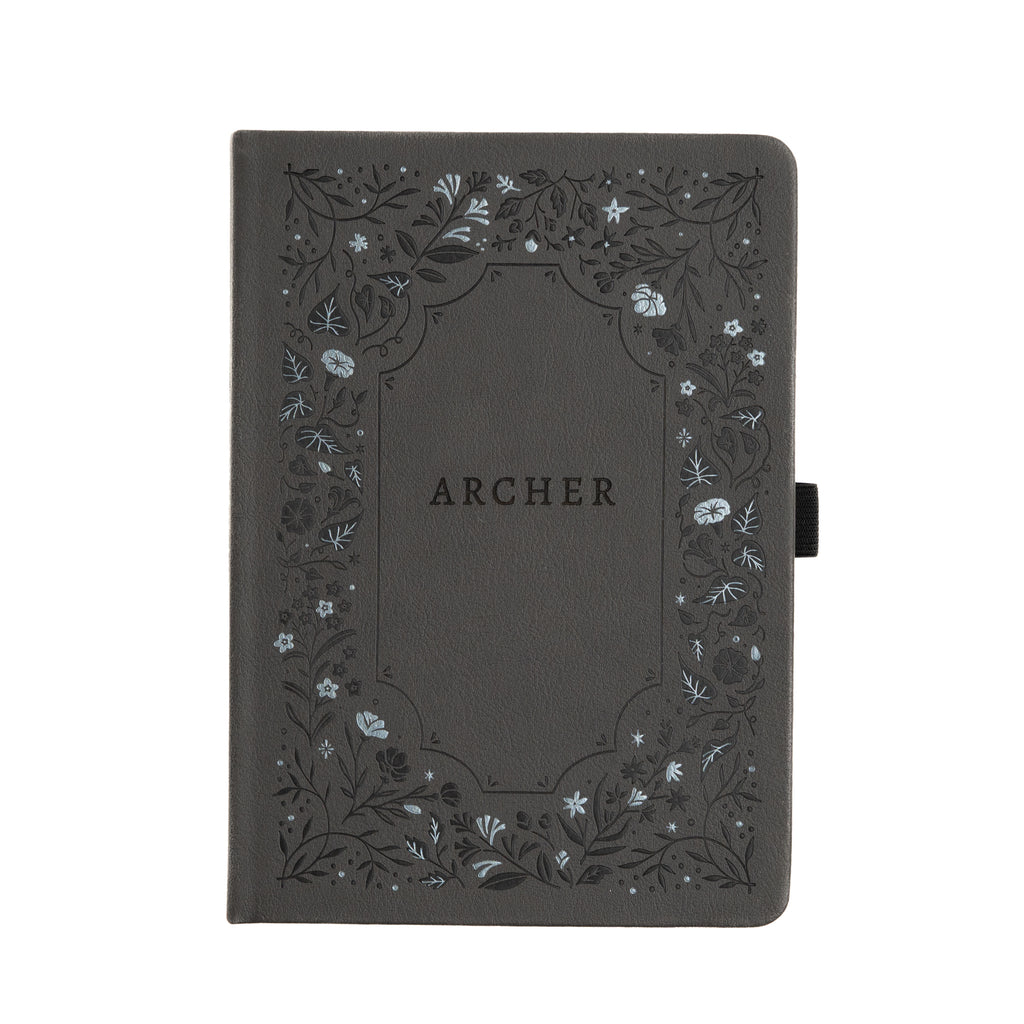 B5 Midnight Floral in Gray: Dot Grid Notebook - Archer and Olive