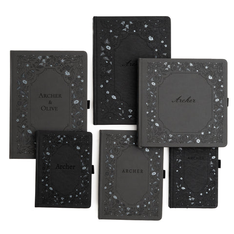 A5 Midnight Floral in Gray: Dot Grid Notebook