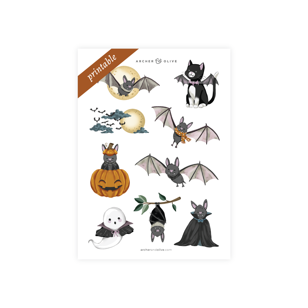 Textile Sticker Bat Che Printable Stickers: Cute Bat – Archer and Olive