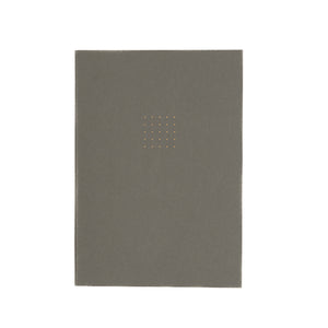 Gray notebook with a gold square design on a white background