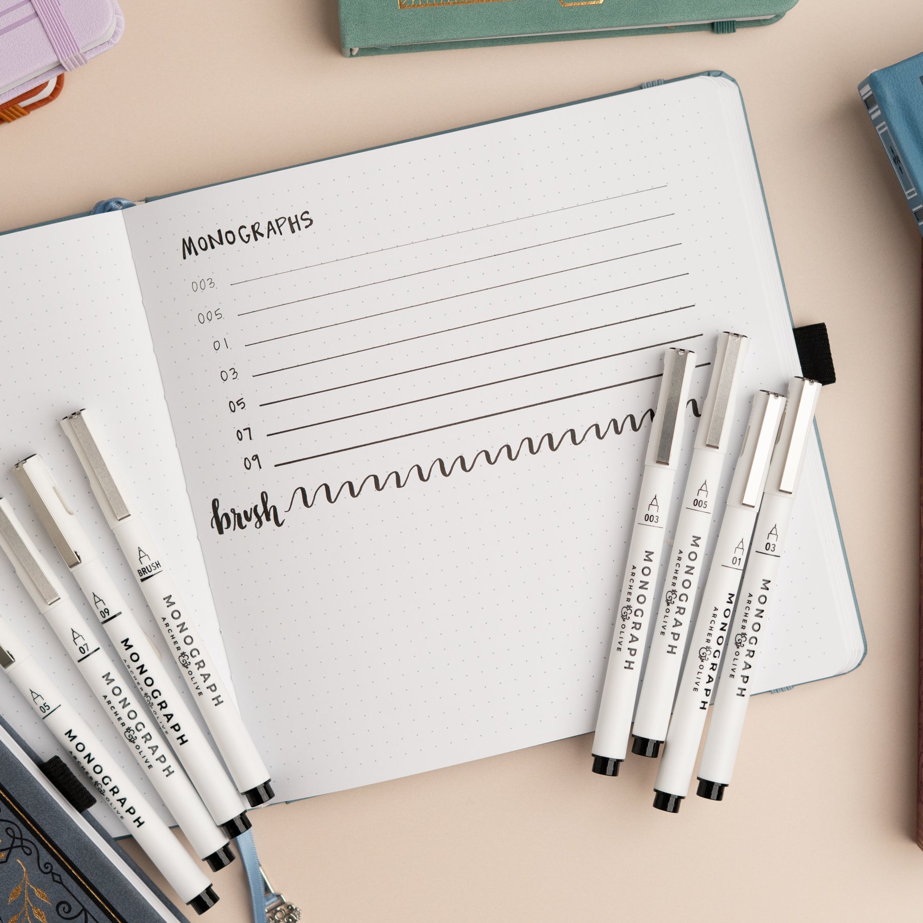 Monograph Brush Pens | Set of 3 - Archer and Olive