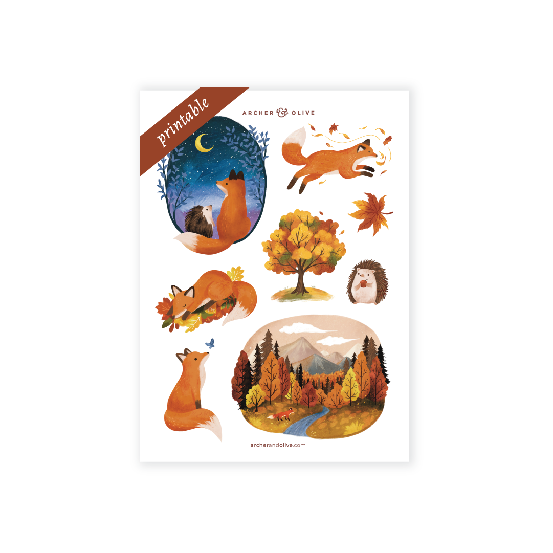 Forest Foxes Printable Stickers - Archer and Olive