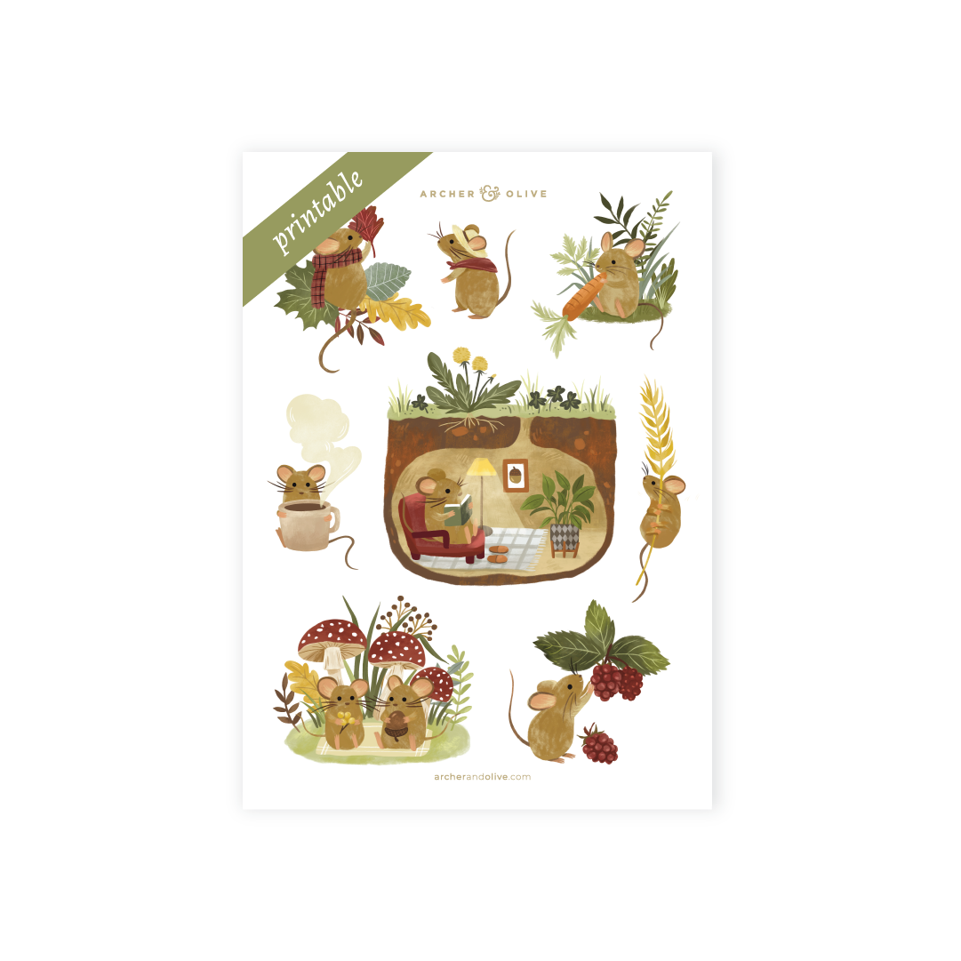 Computer Mouse Printable Sticker Field Mouse Printable Stickers | Archer and Olive