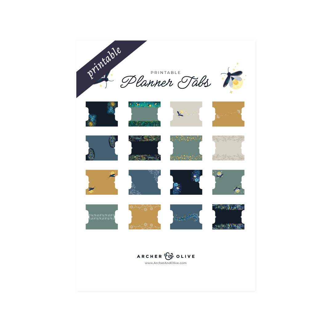 Printable Planner Tabs: Firefly Night - Archer and Olive