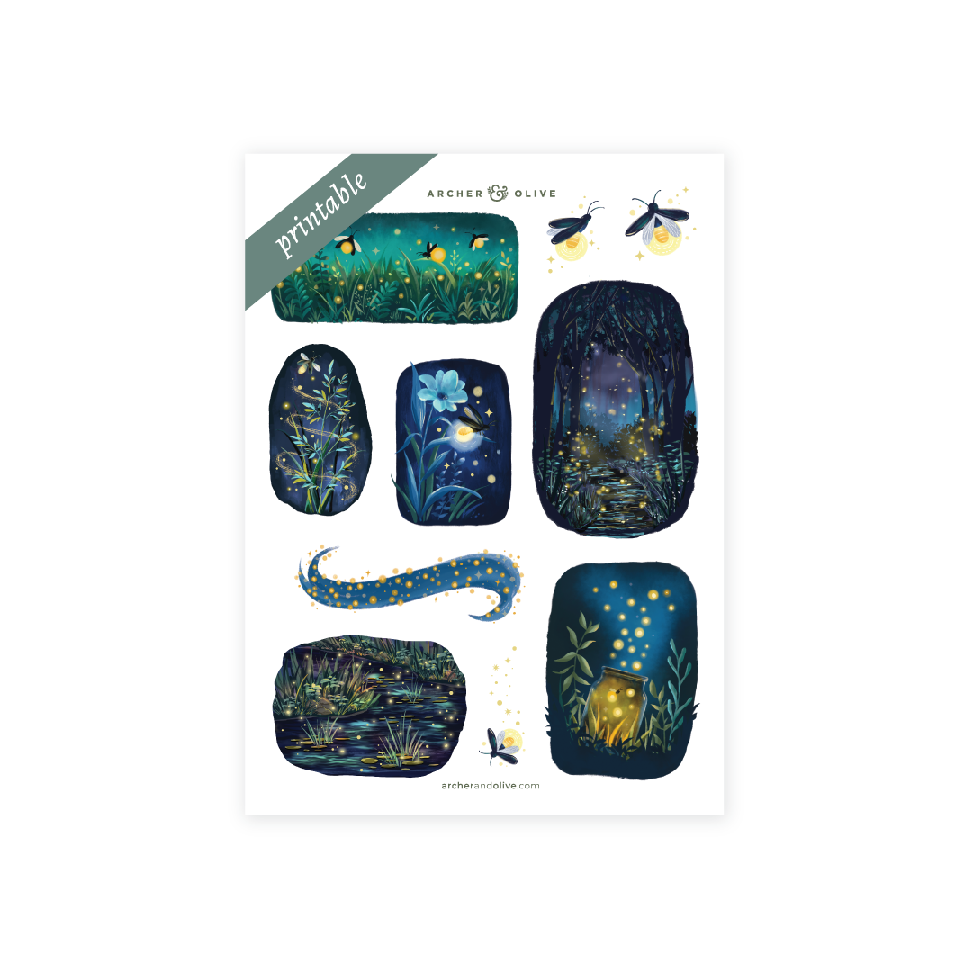 Printable Sticker: Firefly Night - Archer and Olive