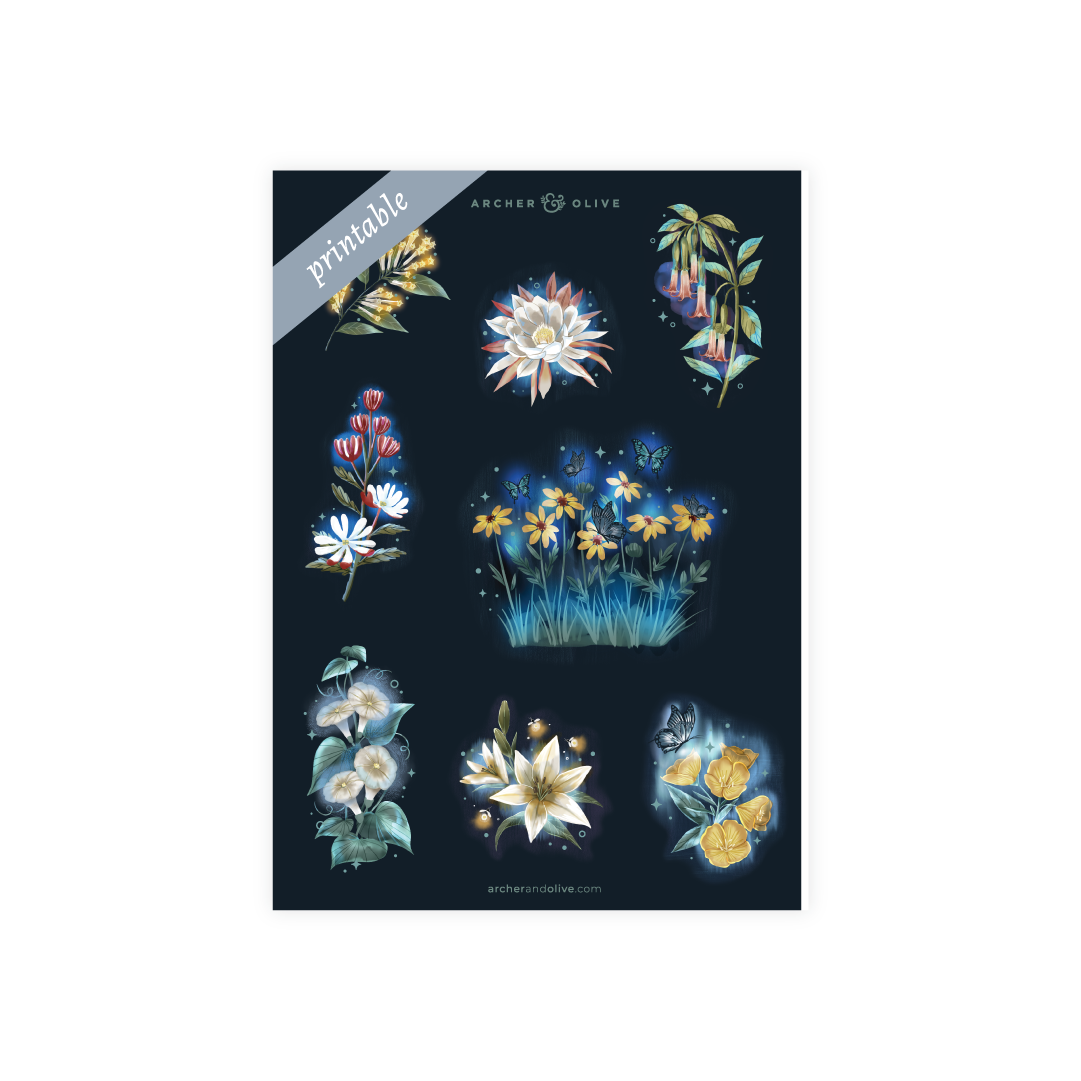 Midnight Floral Printable Stickers – Archer and Olive