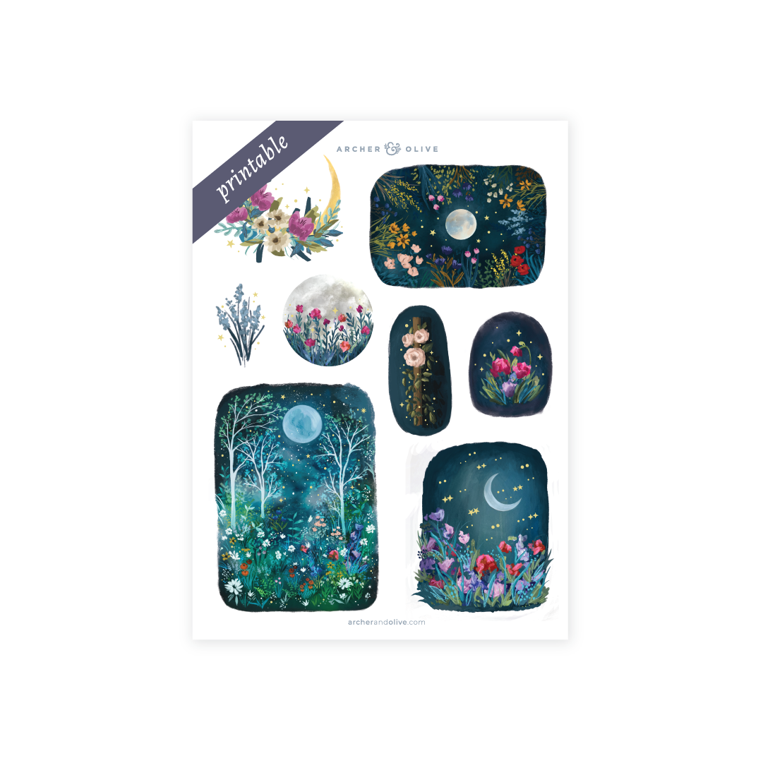 Printable Sticker: Moonlit Garden - Archer and Olive