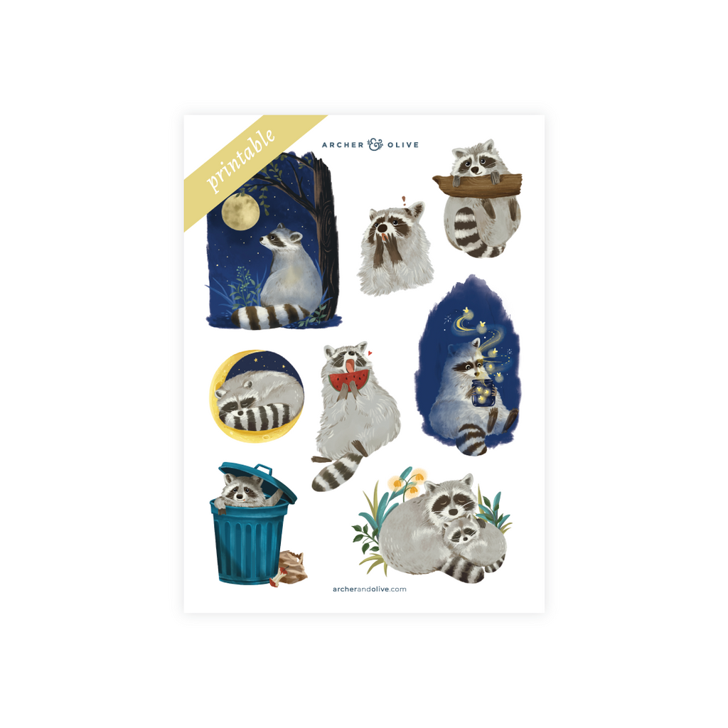 Radiant Raccoon Printable Stickers | Archer and Olive
