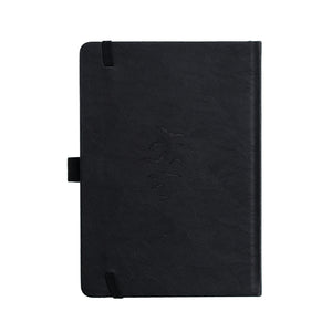 Black notebook on a white background