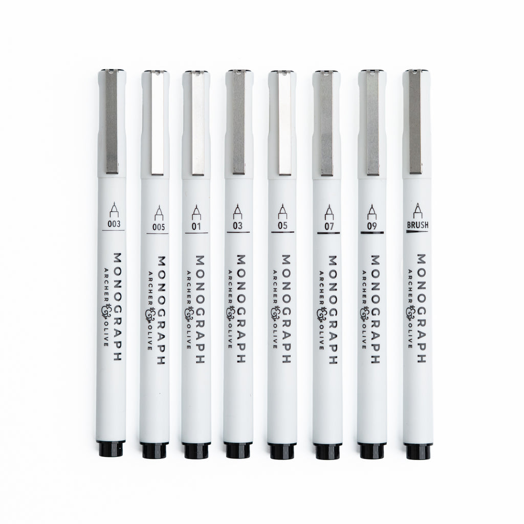 Fine Line Pen Set  of 8- Archer and Olive