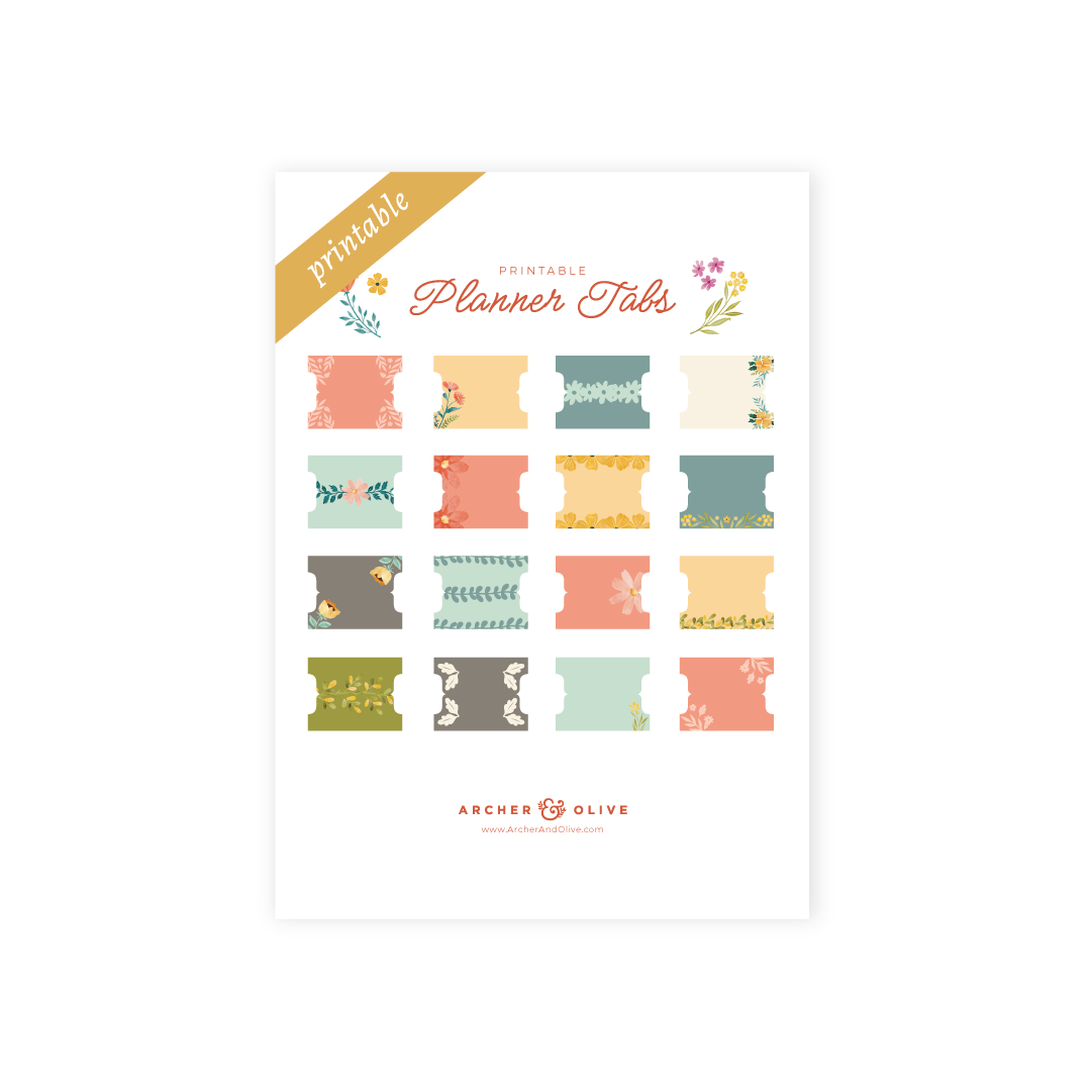 Signature Floral Printable Planner Tabs - Archer and Olive