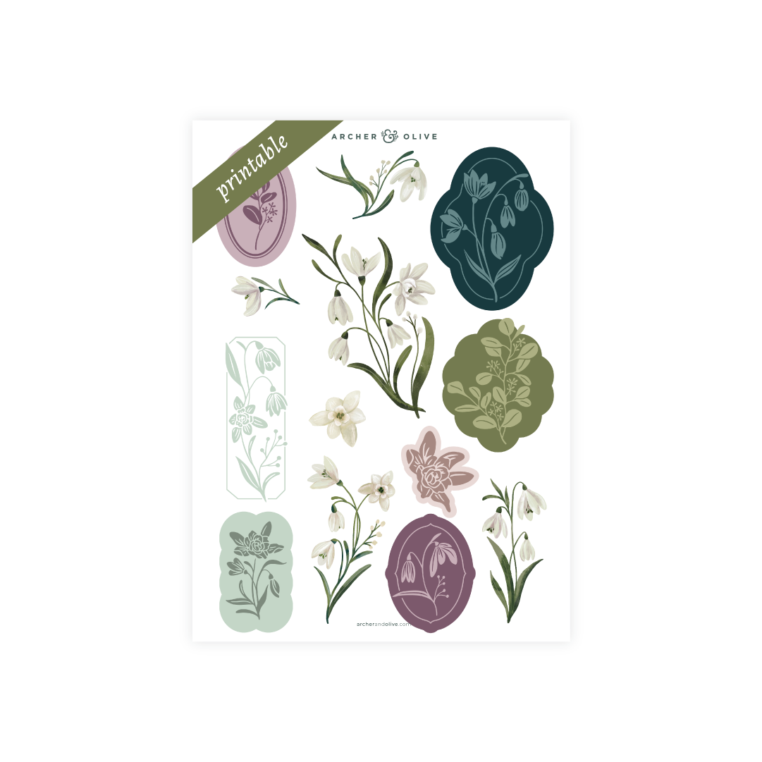Printable Sticker: Snowdrops