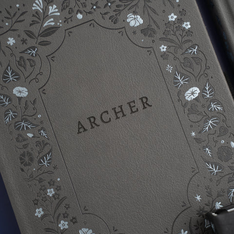 A5 Midnight Floral in Gray: Dot Grid Notebook