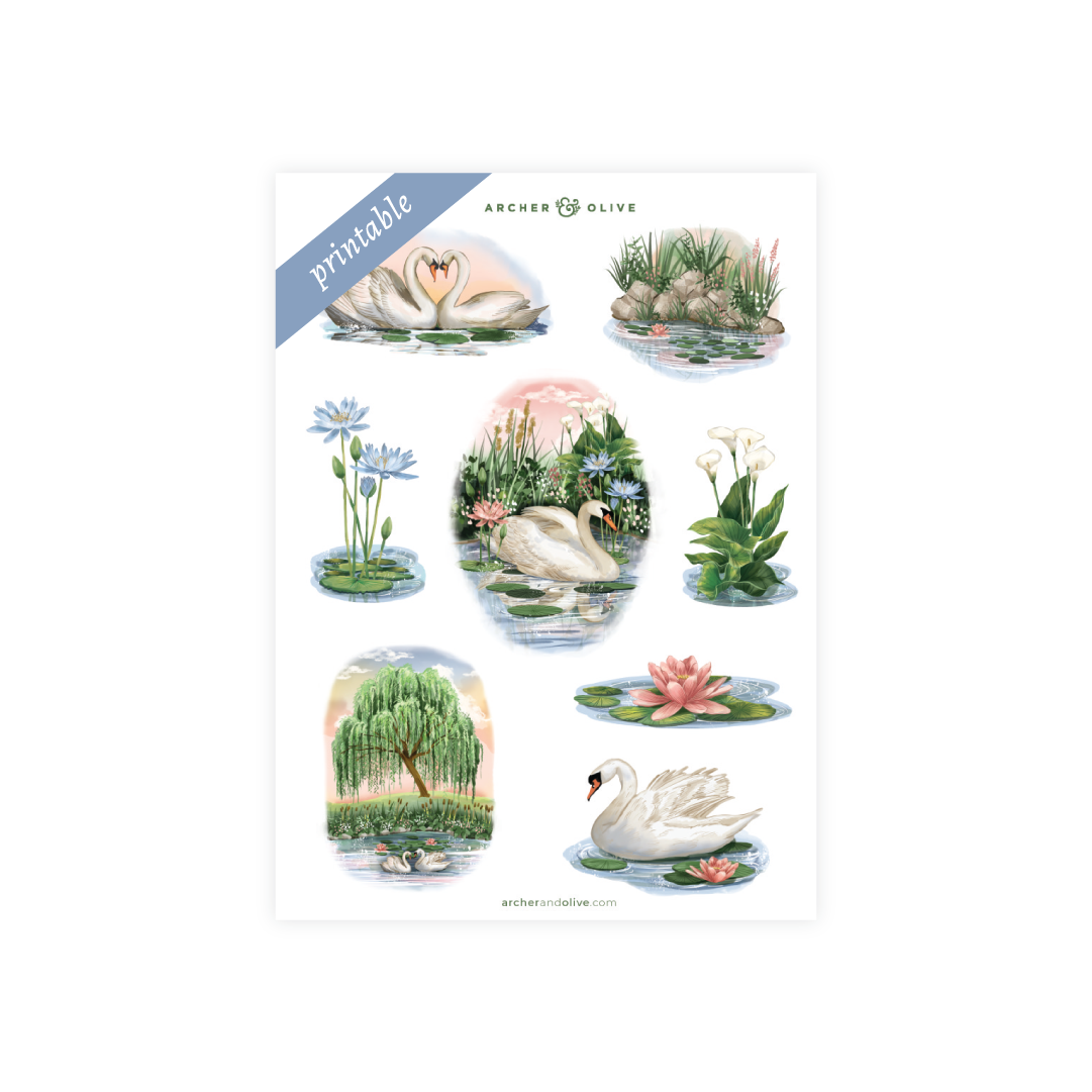Swan Pond: Printable Sticker - Archer and Olive