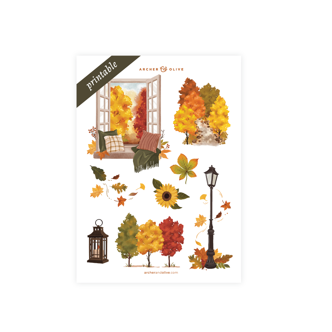 Swirling Leaves: Printable Stickers - Archer and Olive