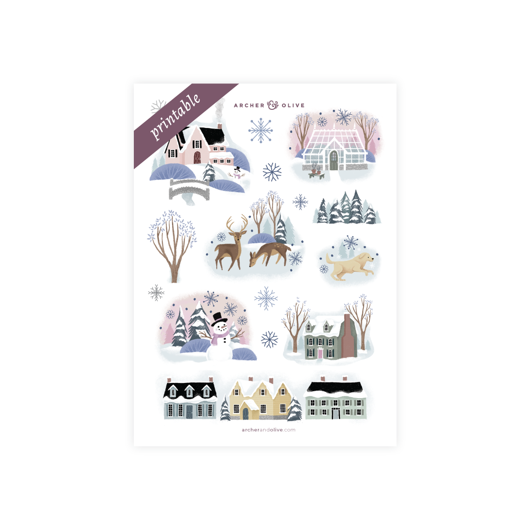 Printable Sticker: Winter Village – Archer and Olive