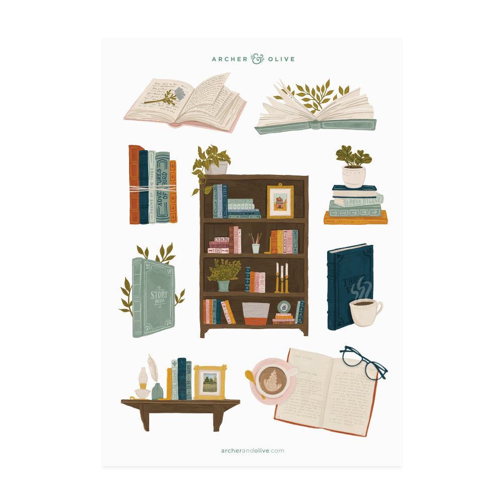 Books & Flowers Printable Stickers - Archer and Olive