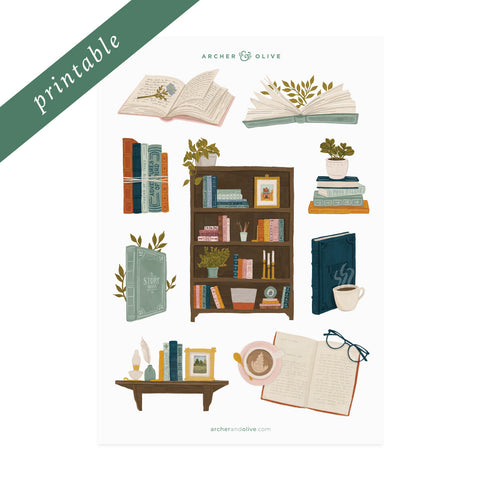 Books & Flowers Printable Stickers - Archer and Olive