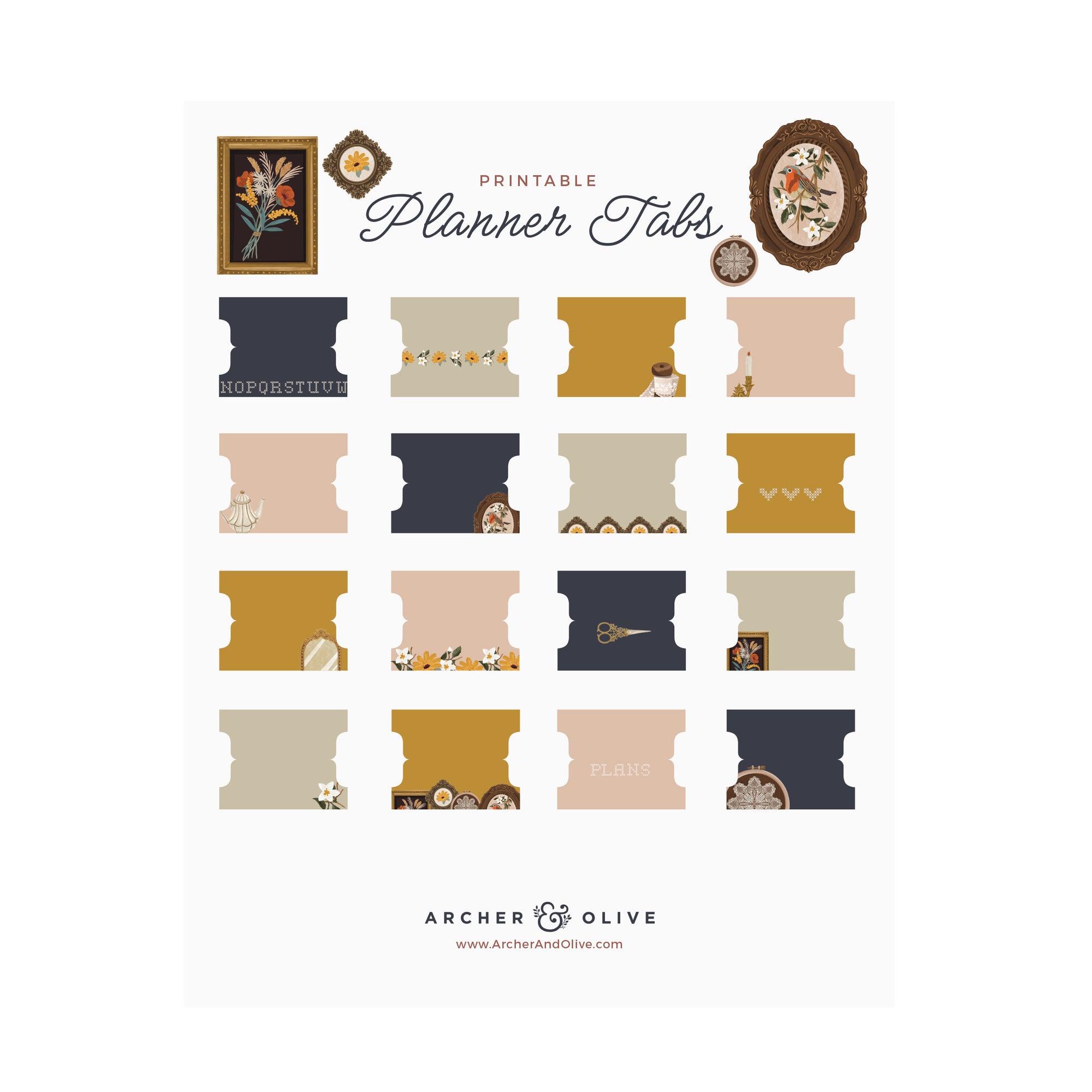 Frame Wall: Printable Planner Tabs - Archer and Olive