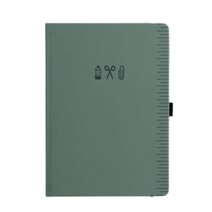 Green notebook with icon design on a white background