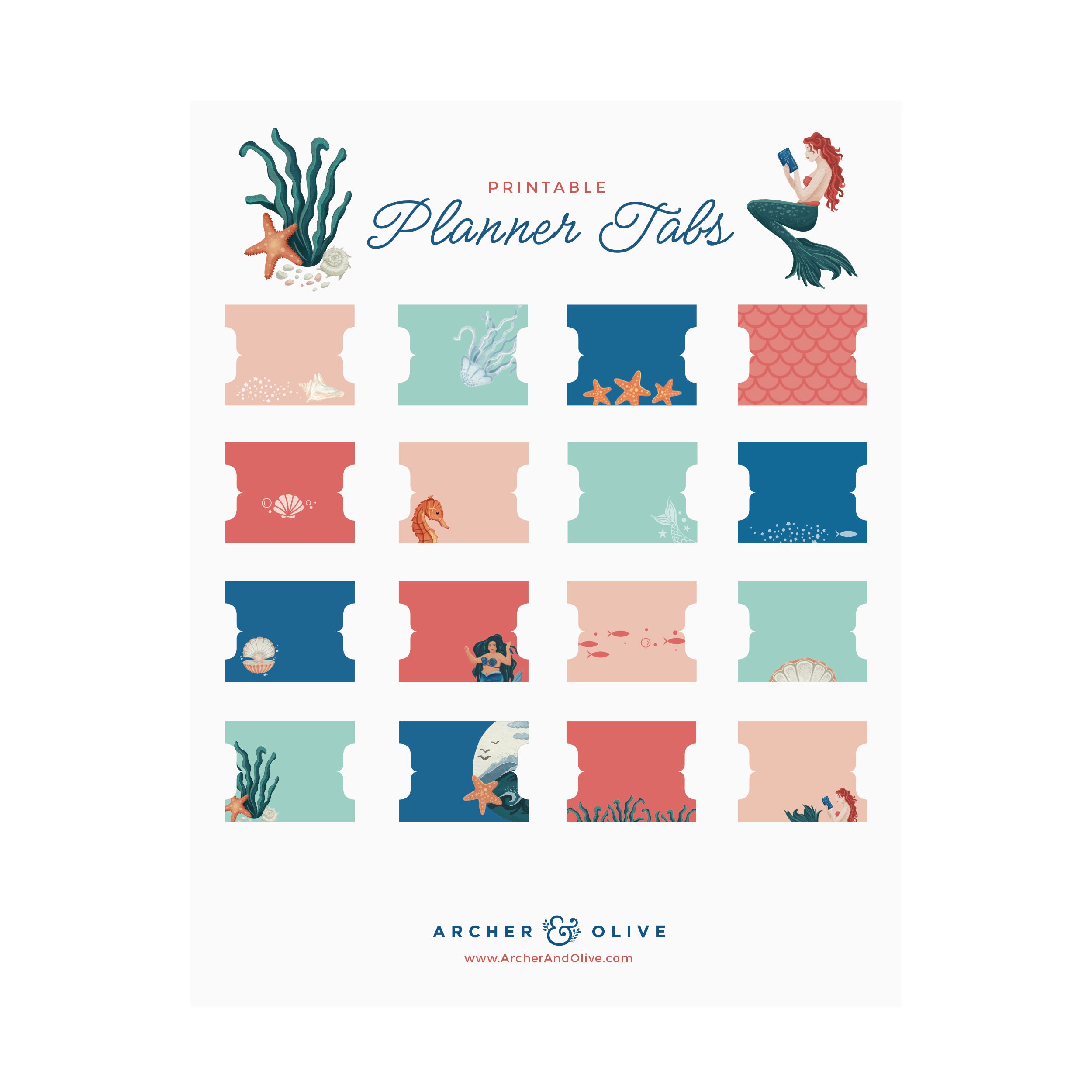 Vintage Mermaid Printable Planner Tabs | Archer and Olive