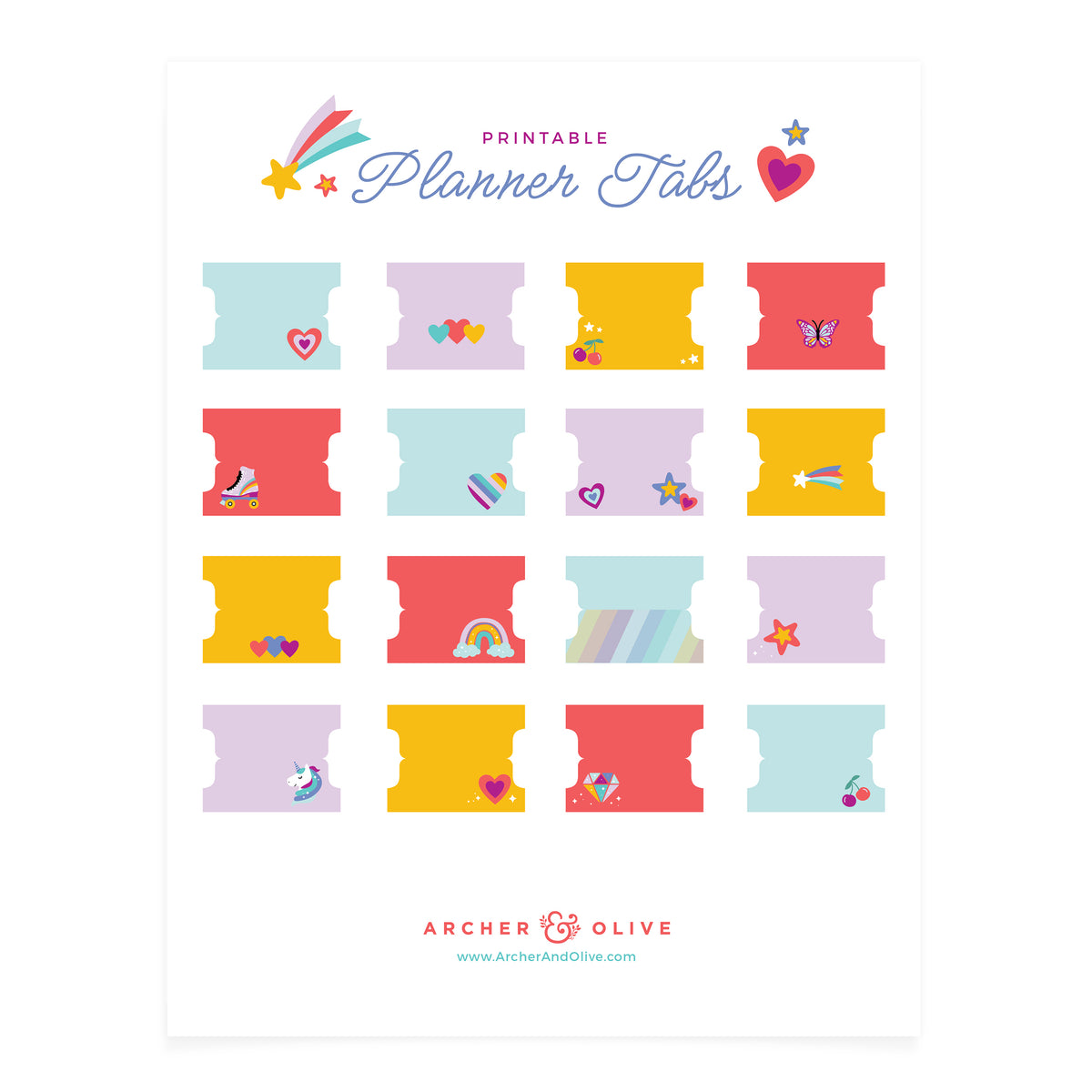 Rainbow Sparkle Printable Planner Tabs | Archer and Olive rainbow-sparkle-printable-planner-tabs-archer-and-olive