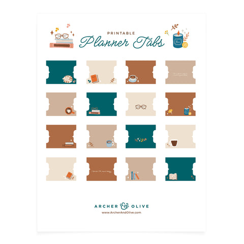 Printable Planner Tabs: Coffee + Books - Archer and Olive