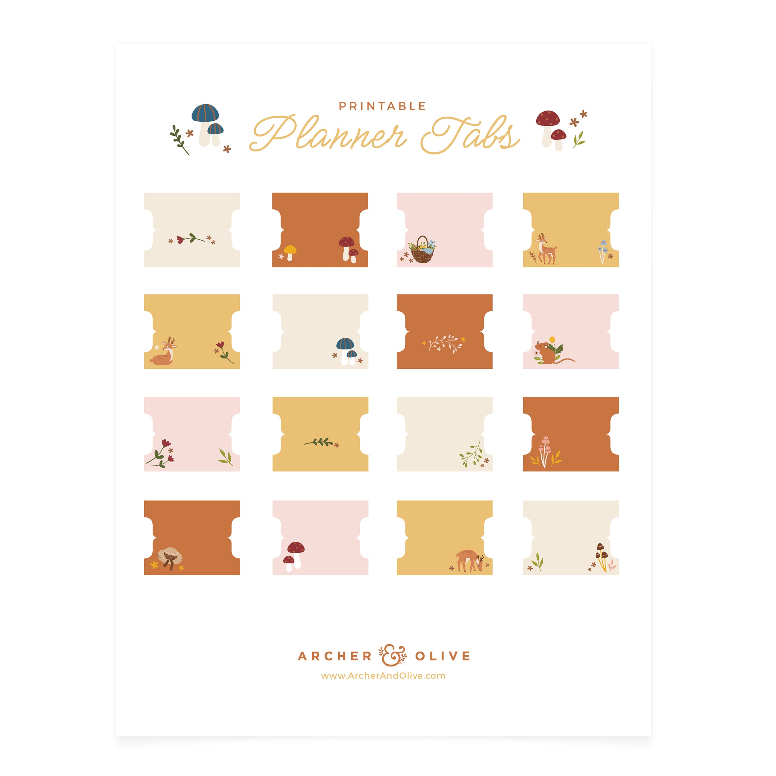 Printable Planner Tabs: Curious Deer - Archer and Olive