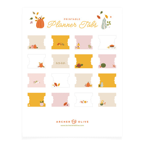 Printable Planner Tabs: Pumpkin - Archer and Olive