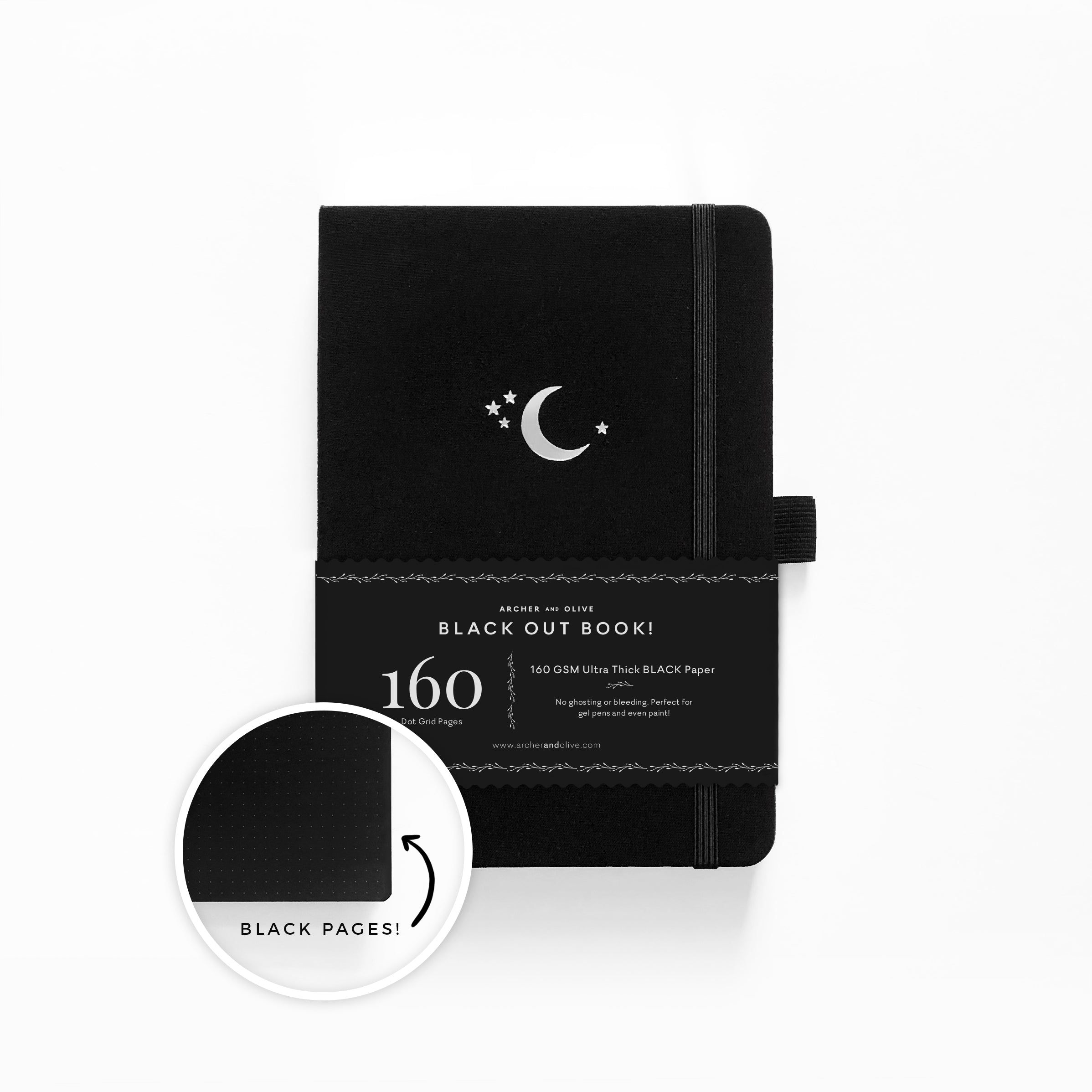 B5 Silver Crescent Blackout Dot Grid Notebook - Archer and Olive