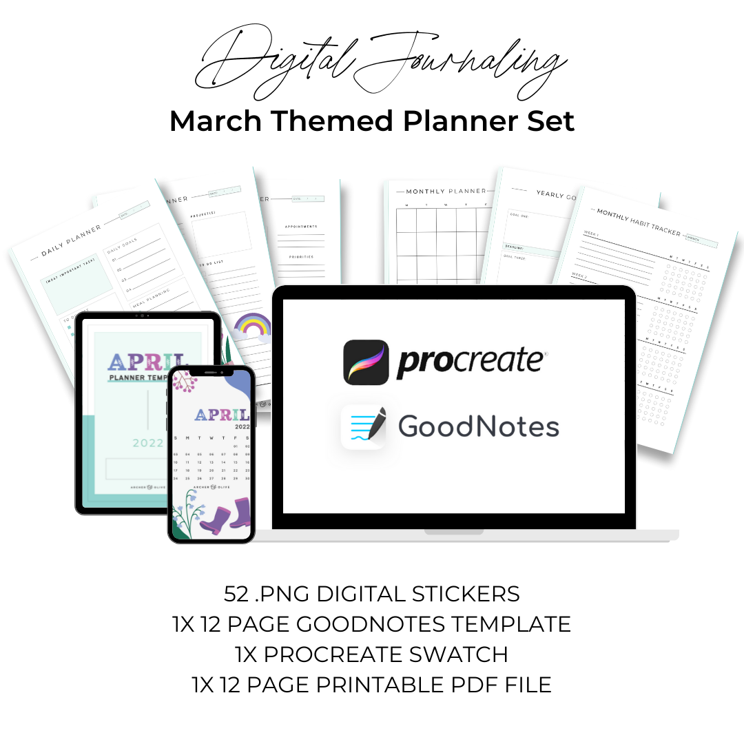 Digital Planning - April 2022 Theme Box (GoodNotes and PDF) - Archer and Olive