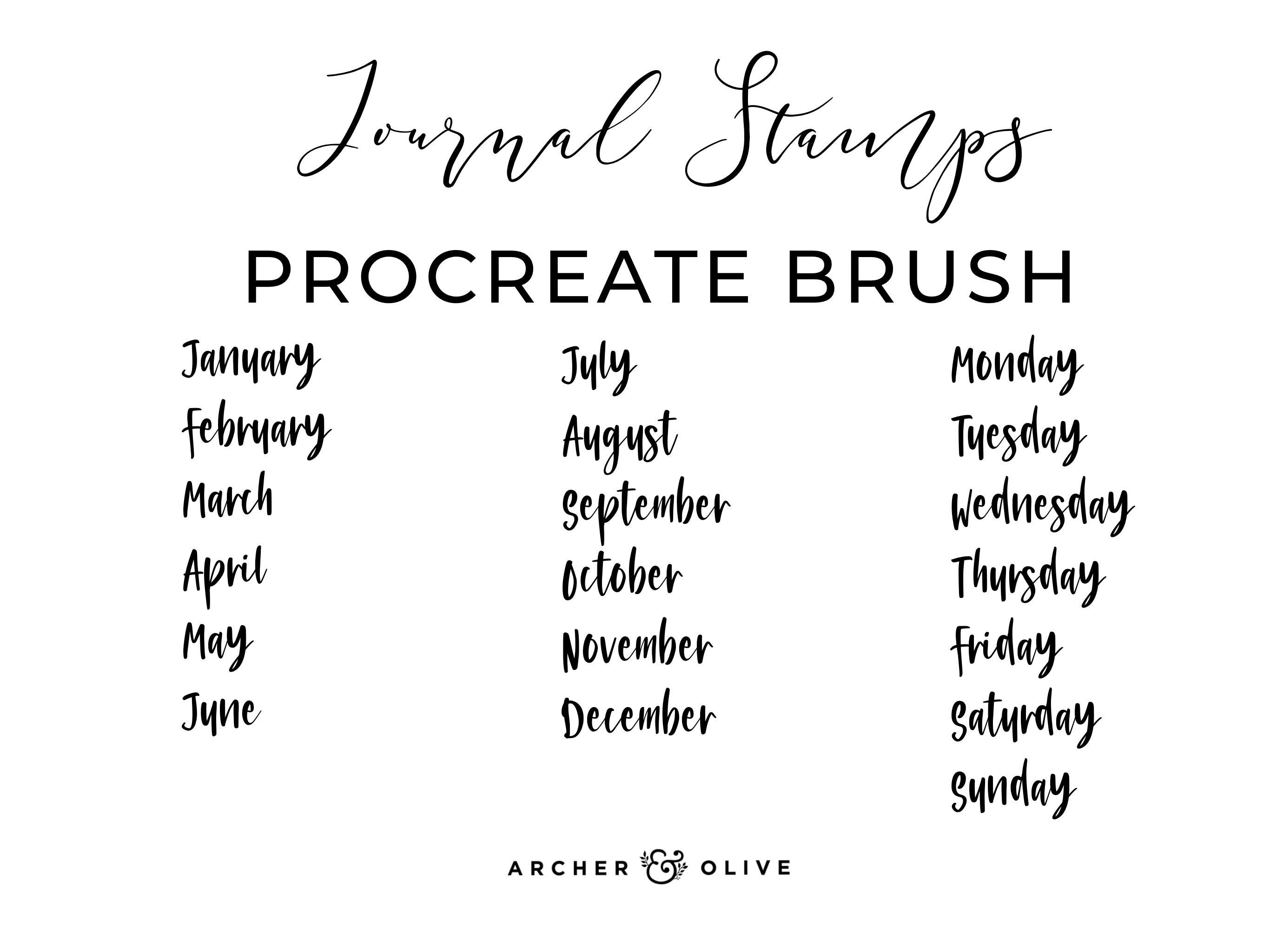 Procreate Stamp - Months and Days