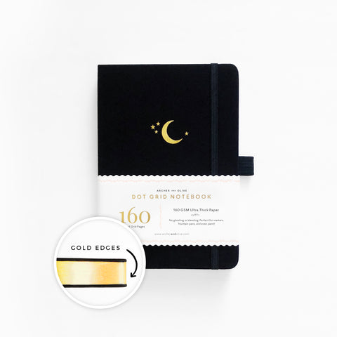 A5 Crescent Moon With Gold Edges Dot Grid Notebook - Archer and Olive